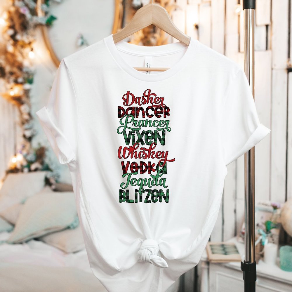 Dasher Dancer Prancer Vixen Christmas Unisex Short Sleeve Crew Neck Graphic Tee
